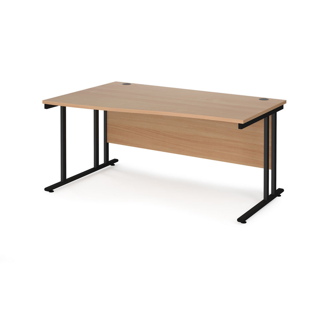 Picture of Maestro 25 left hand wave desk 1600mm wide - black cantilever leg frame, beech top