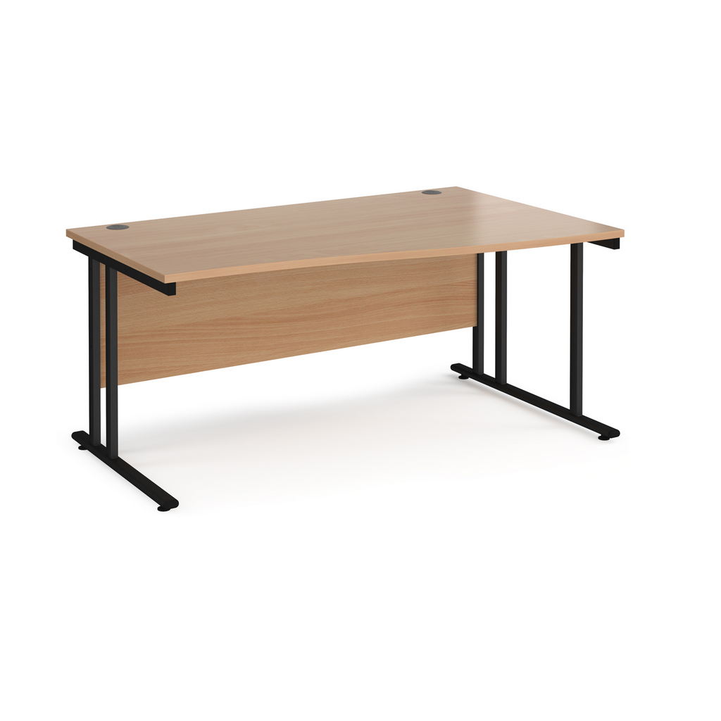 Picture of Maestro 25 right hand wave desk 1600mm wide - black cantilever leg frame, beech top