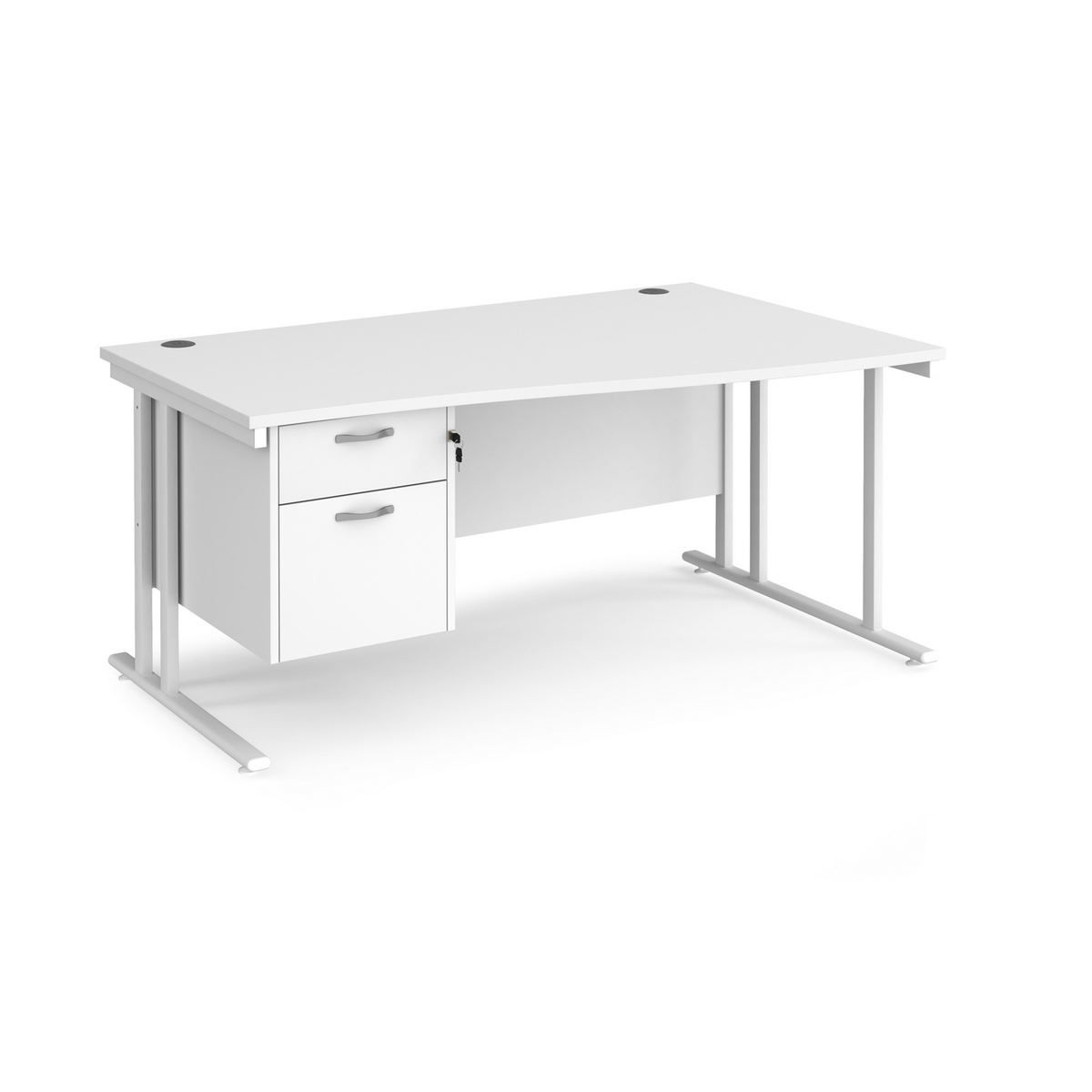 Picture of Maestro 25 right hand wave desk 1600mm wide with 2 drawer pedestal - white cantilever leg frame, white top