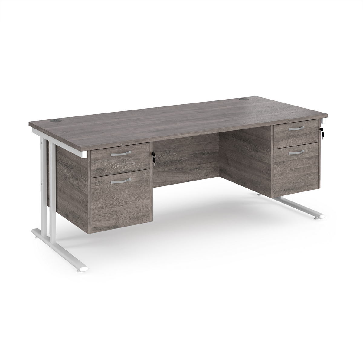 Picture of Maestro 25 straight desk 1800mm x 800mm with two x 2 drawer pedestals - white cantilever leg frame, grey oak top