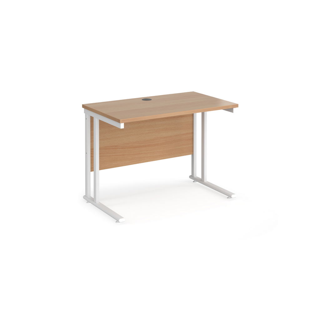 Picture of Maestro 25 straight desk 1000mm x 600mm - white cantilever leg frame, beech top