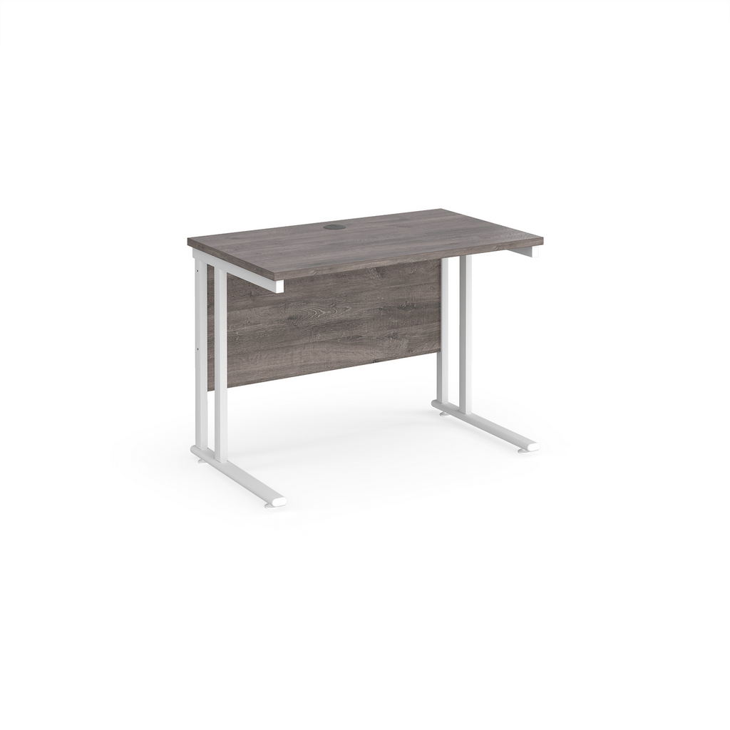 Picture of Maestro 25 straight desk 1000mm x 600mm - white cantilever leg frame, grey oak top