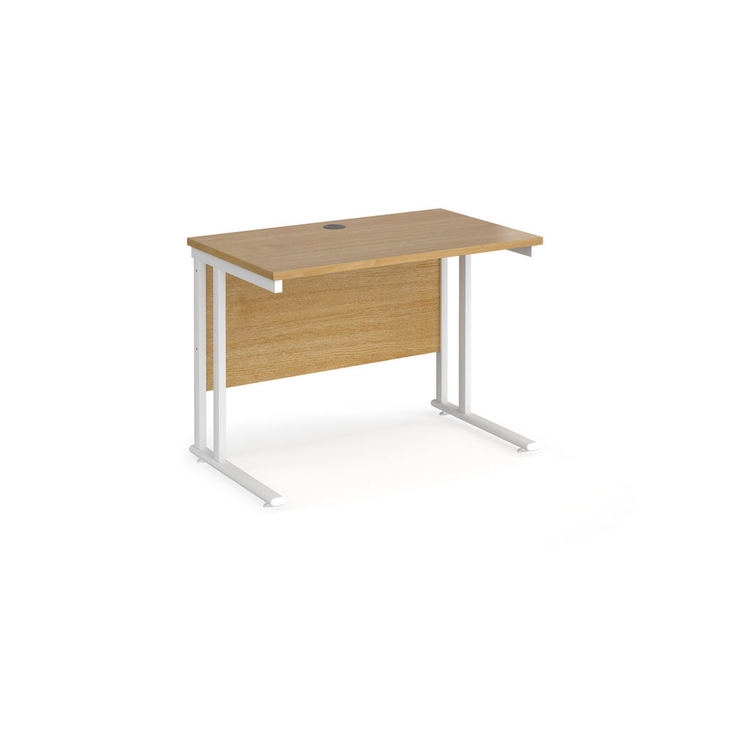 Picture of Maestro 25 straight desk 1000mm x 600mm - white cantilever leg frame, oak top