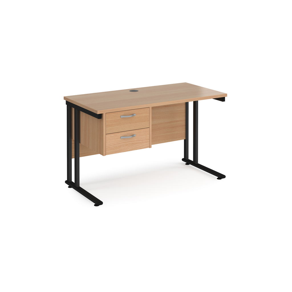 Picture of Maestro 25 straight desk 1200mm x 600mm with 2 drawer pedestal - black cantilever leg frame, beech top