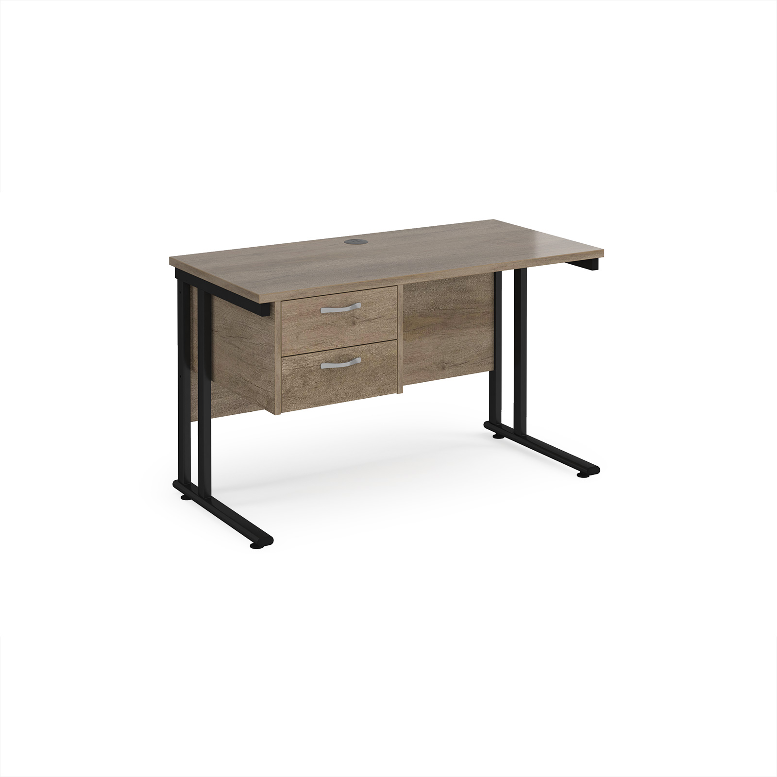 Picture of Maestro 25 straight desk 1200mm x 600mm with 2 drawer pedestal - black cantilever leg frame leg, Nebraska Oak Top