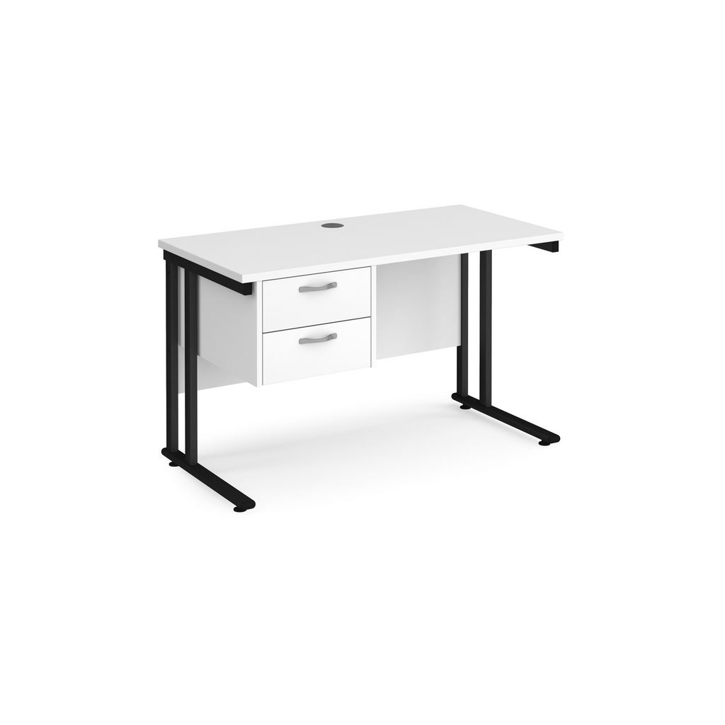 Picture of Maestro 25 straight desk 1200mm x 600mm with 2 drawer pedestal - black cantilever leg frame, white top