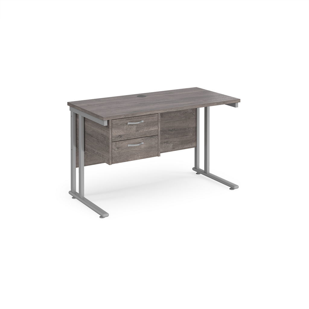 Picture of Maestro 25 straight desk 1200mm x 600mm with 2 drawer pedestal - silver cantilever leg frame leg, grey oak top