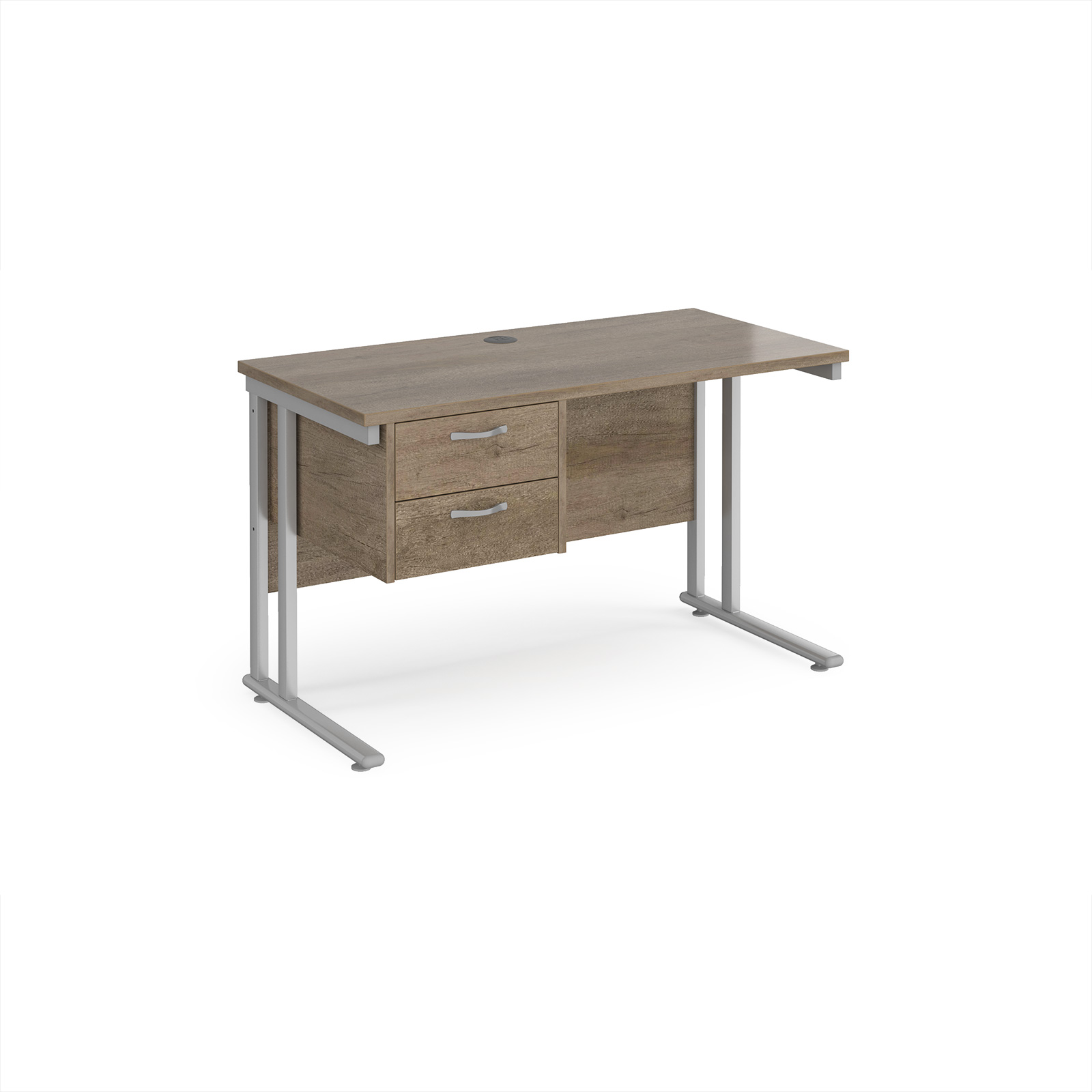 Picture of Maestro 25 straight desk 1200mm x 600mm with 2 drawer pedestal - silver cantilever leg frame leg, Nebraska Oak Top