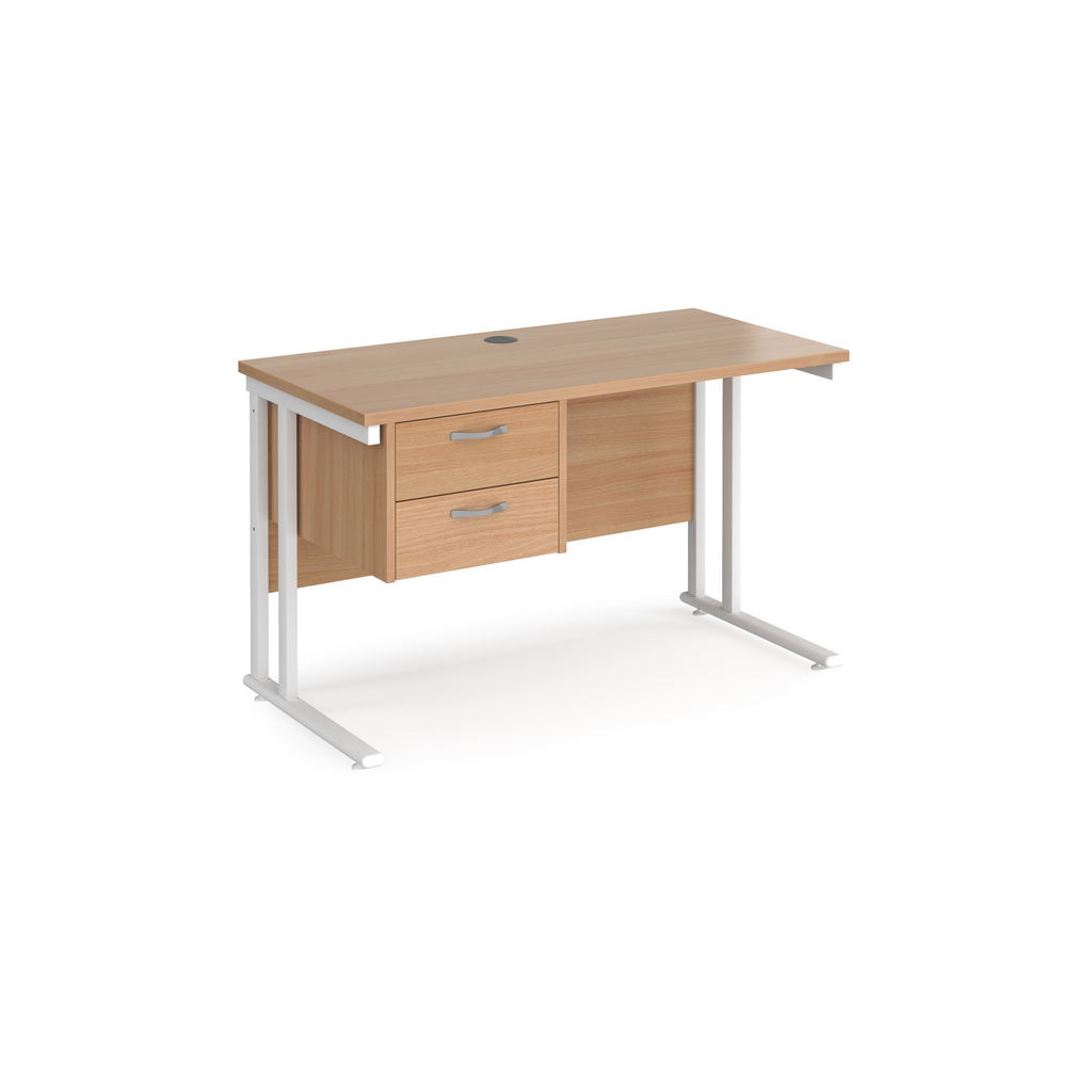 Picture of Maestro 25 straight desk 1200mm x 600mm with 2 drawer pedestal - white cantilever leg frame, beech top