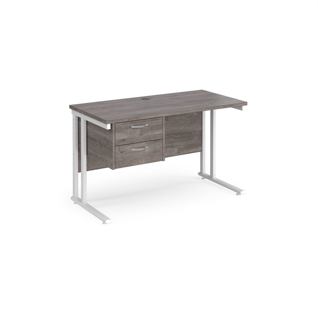 Picture of Maestro 25 straight desk 1200mm x 600mm with 2 drawer pedestal - white cantilever leg frame leg, grey oak top