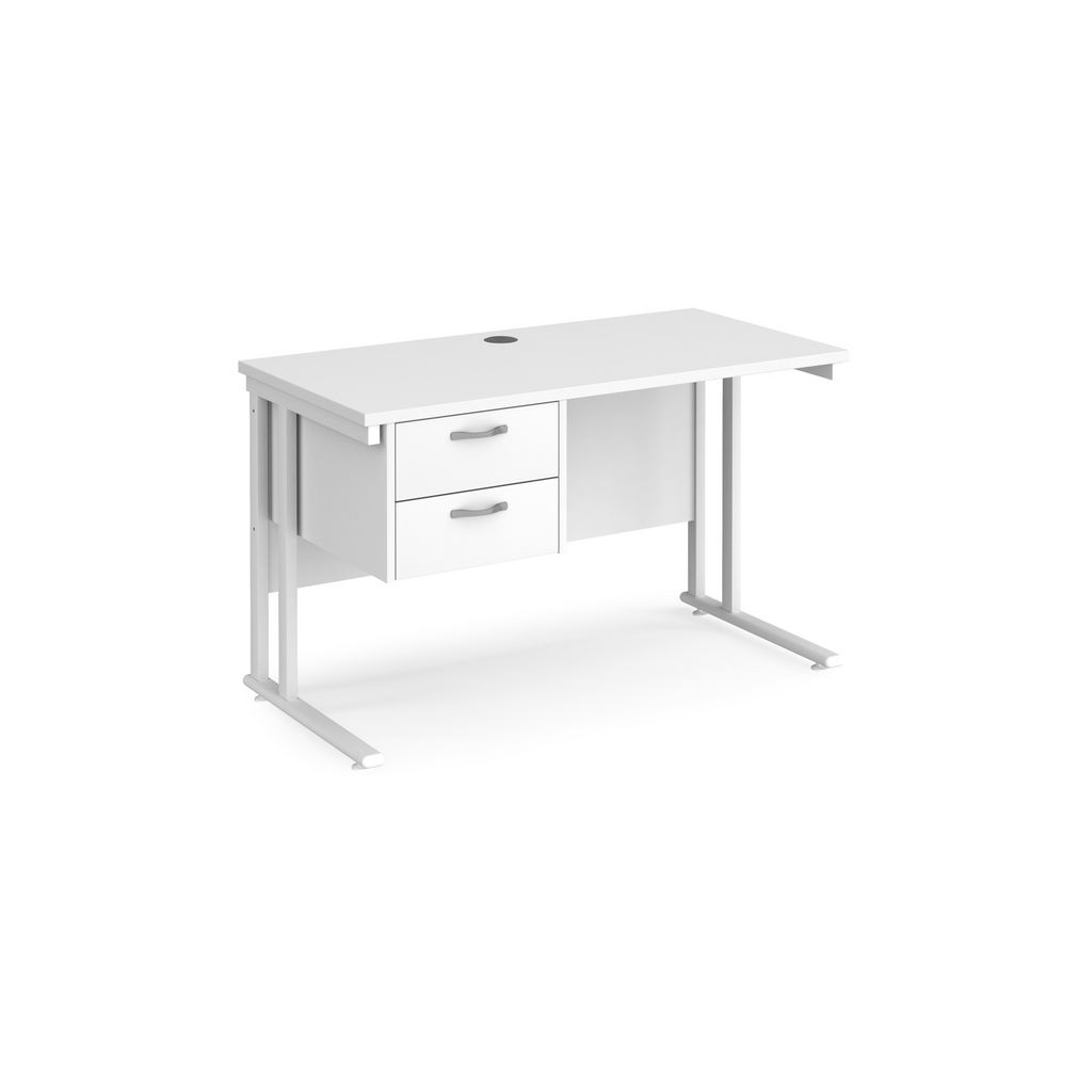 Picture of Maestro 25 straight desk 1200mm x 600mm with 2 drawer pedestal - white cantilever leg frame, white top