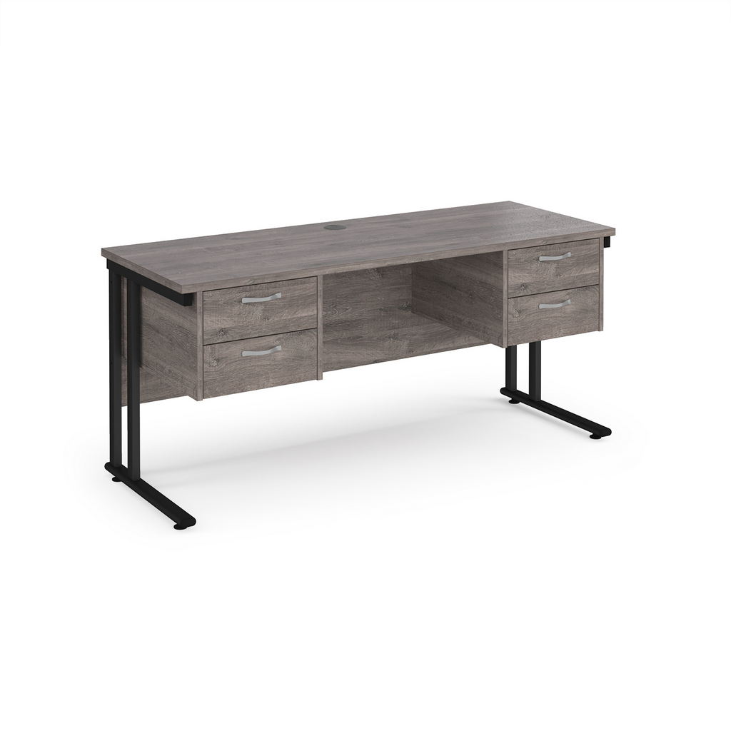 Picture of Maestro 25 straight desk 1600mm x 600mm with two x 2 drawer pedestals - black cantilever leg frame leg, grey oak top