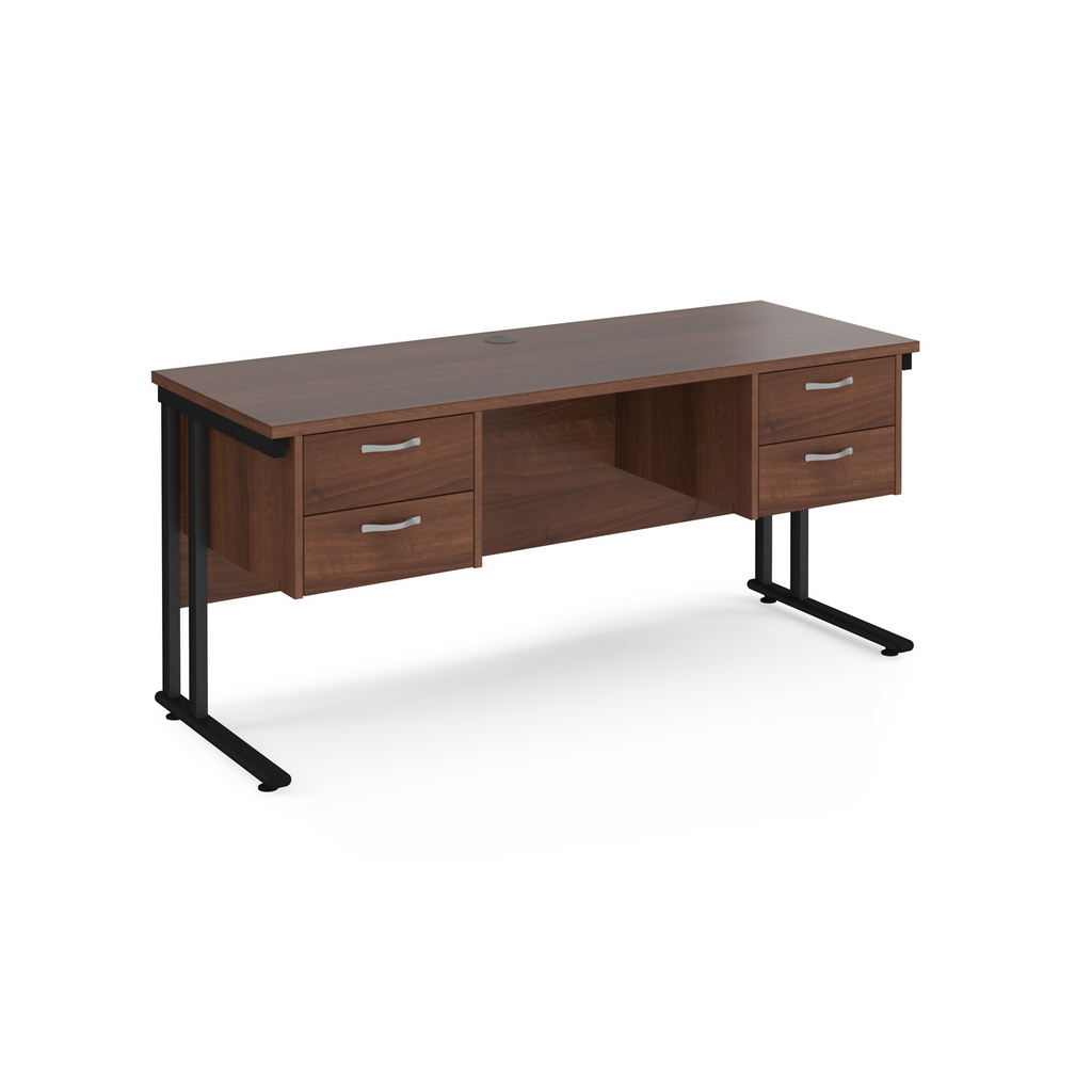 Picture of Maestro 25 straight desk 1600mm x 600mm with two x 2 drawer pedestals - black cantilever leg frame, walnut top