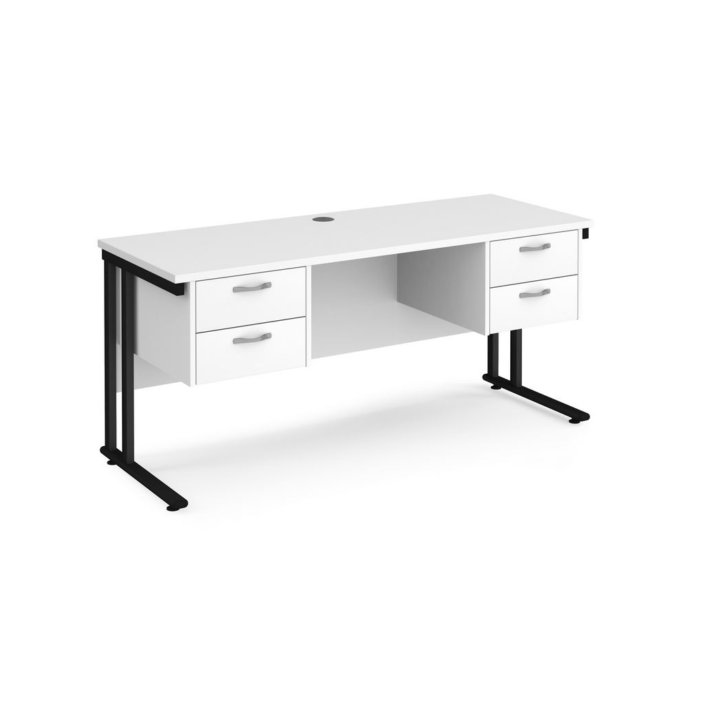 Picture of Maestro 25 straight desk 1600mm x 600mm with two x 2 drawer pedestals - black cantilever leg frame, white top