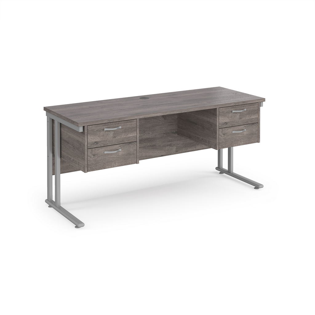 Picture of Maestro 25 straight desk 1600mm x 600mm with two x 2 drawer pedestals - silver cantilever leg frame leg, grey oak top