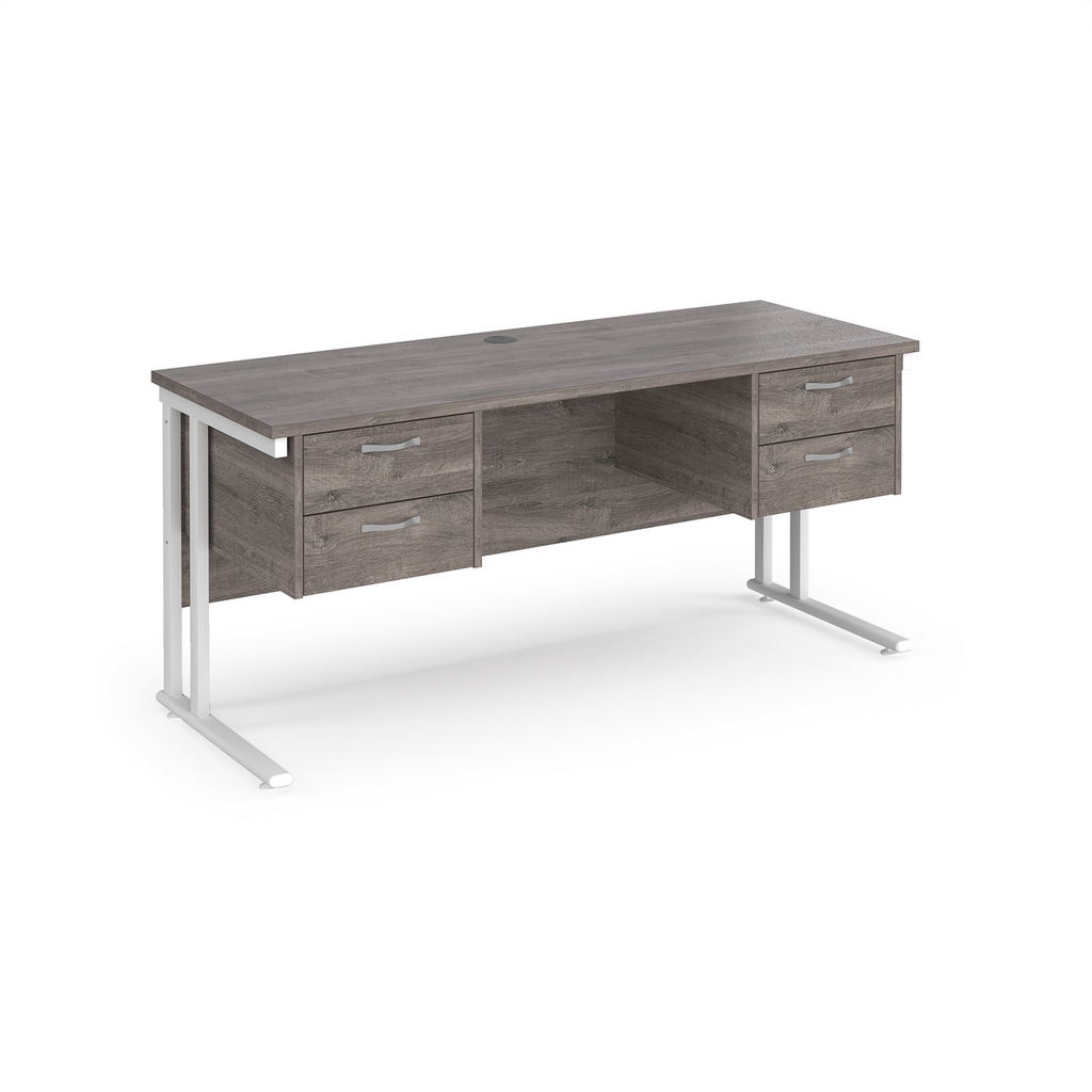 Picture of Maestro 25 straight desk 1600mm x 600mm with two x 2 drawer pedestals - white cantilever leg frame leg, grey oak top