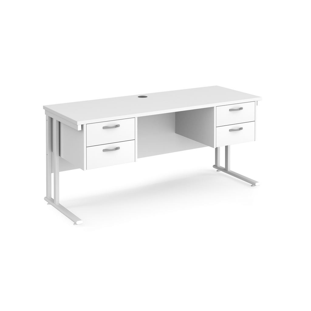 Picture of Maestro 25 straight desk 1600mm x 600mm with two x 2 drawer pedestals - white cantilever leg frame, white top