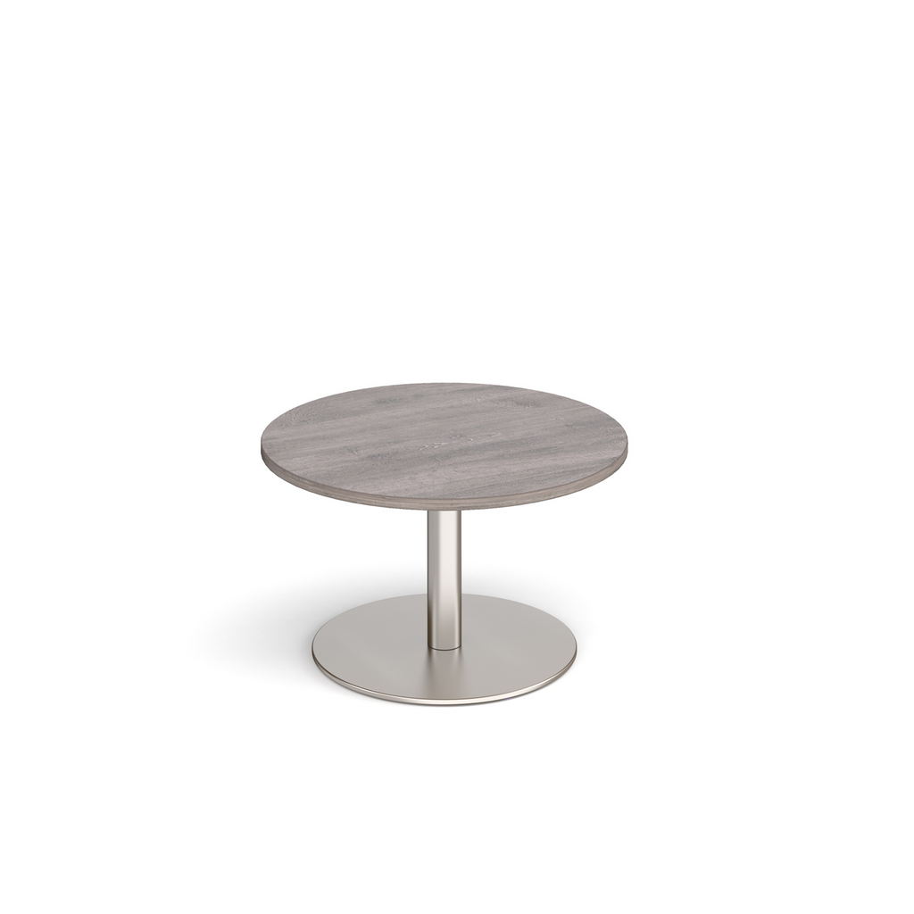 Picture of Monza circular coffee table with flat round brushed steel base 800mm - grey oak
