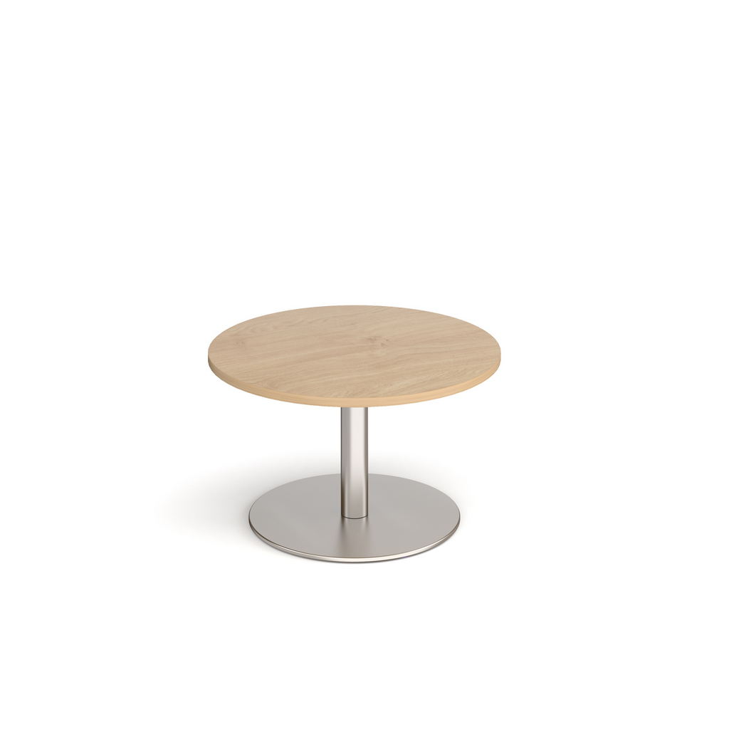 Picture of Monza circular coffee table with flat round brushed steel base 800mm - kendal oak