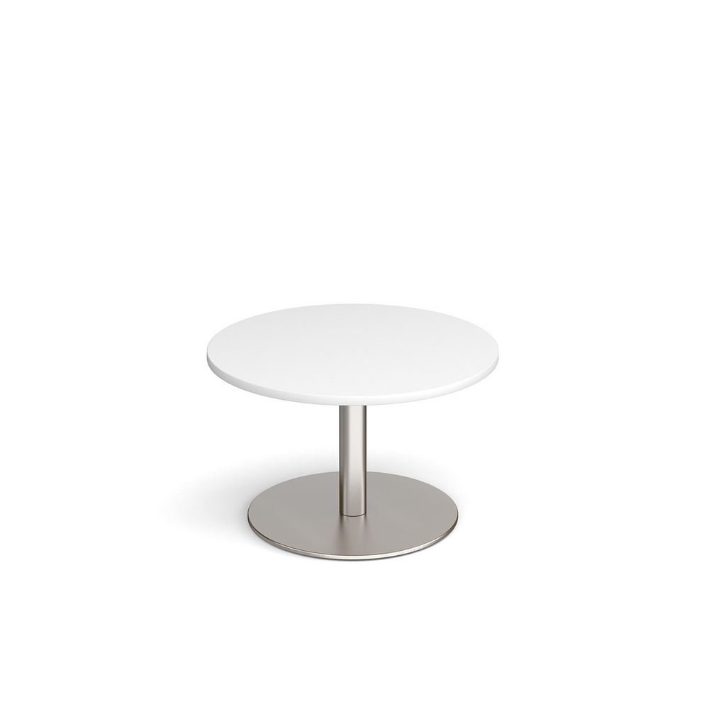 Picture of Monza circular coffee table with flat round brushed steel base 800mm - white