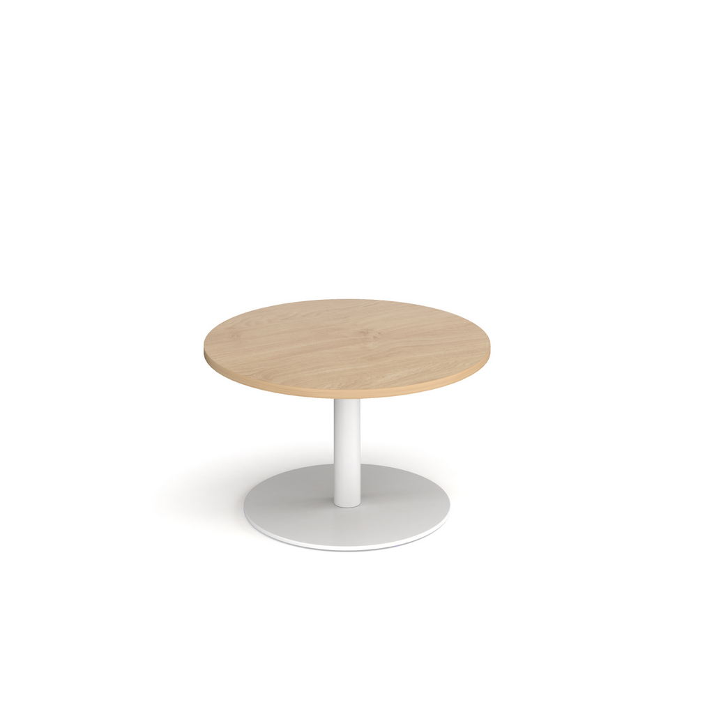 Picture of Monza circular coffee table with flat round white base 800mm - kendal oak