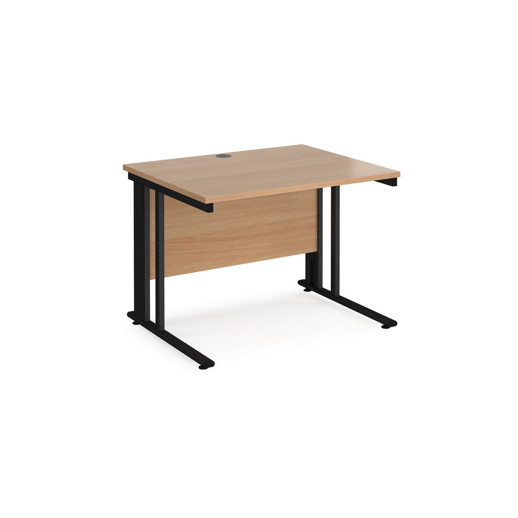 Picture of Maestro 25 straight desk 1000mm x 800mm - black cable managed leg frame, beech top