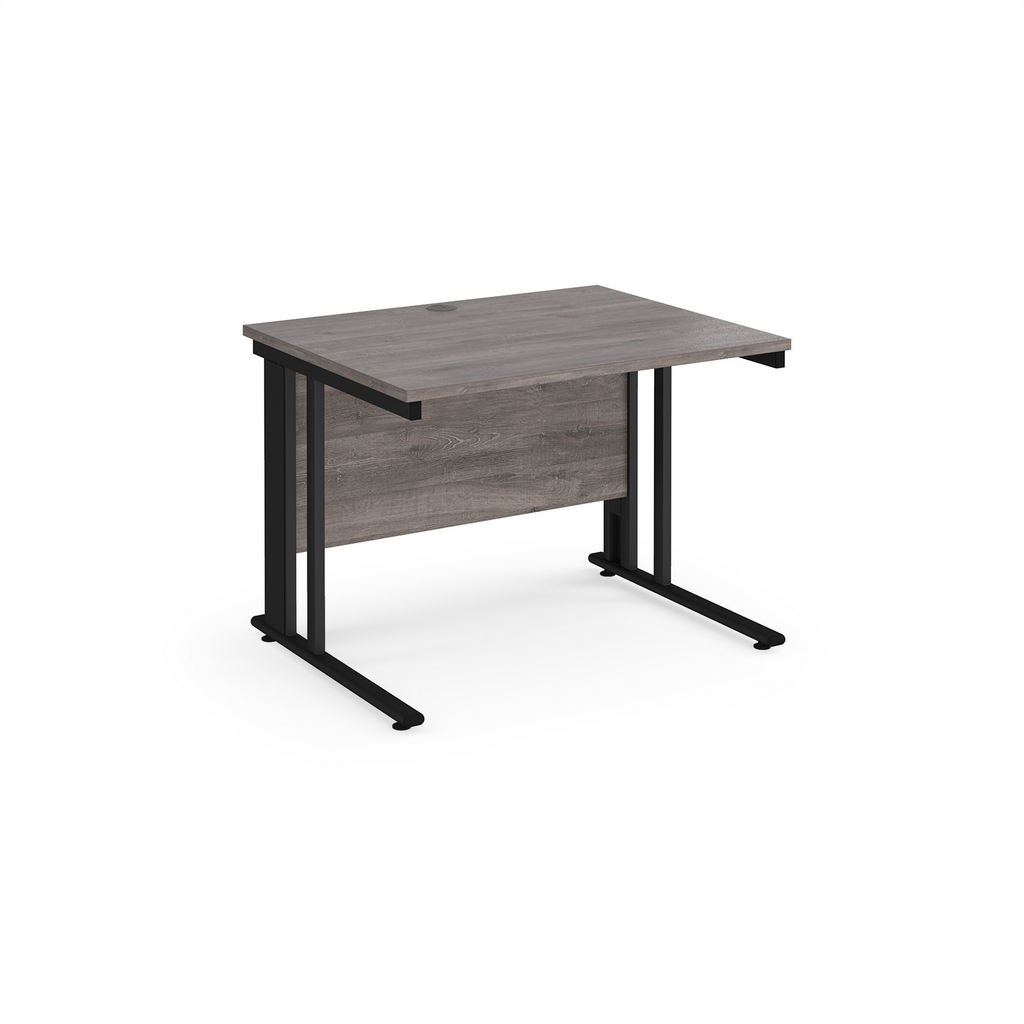 Picture of Maestro 25 straight desk 1000mm x 800mm - black cable managed leg frame, grey oak top