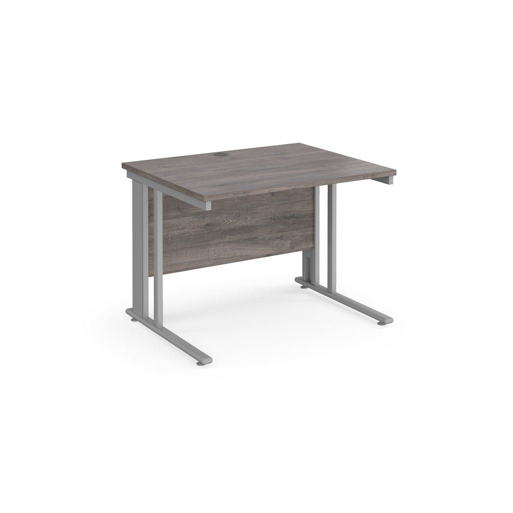 Picture of Maestro 25 straight desk 1000mm x 800mm - silver cable managed leg frame, grey oak top