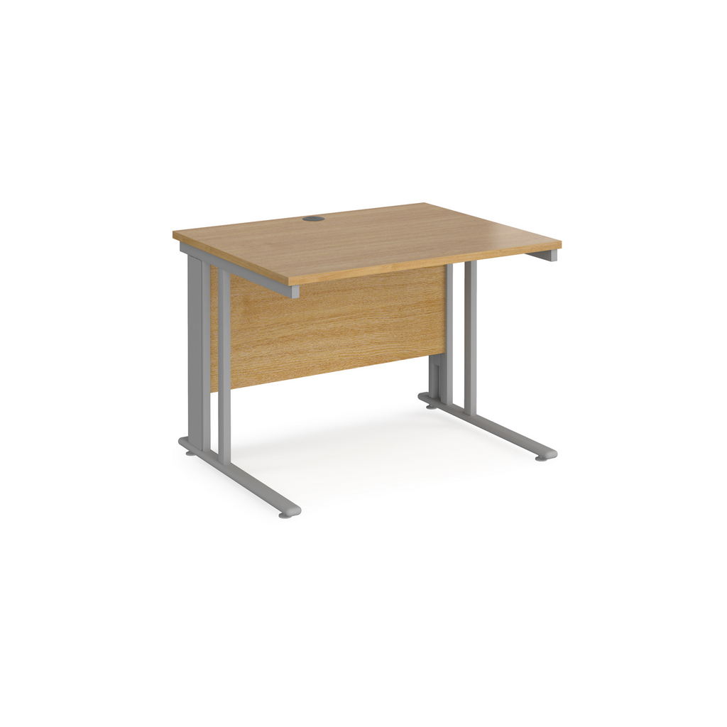 Picture of Maestro 25 straight desk 1000mm x 800mm - silver cable managed leg frame, oak top