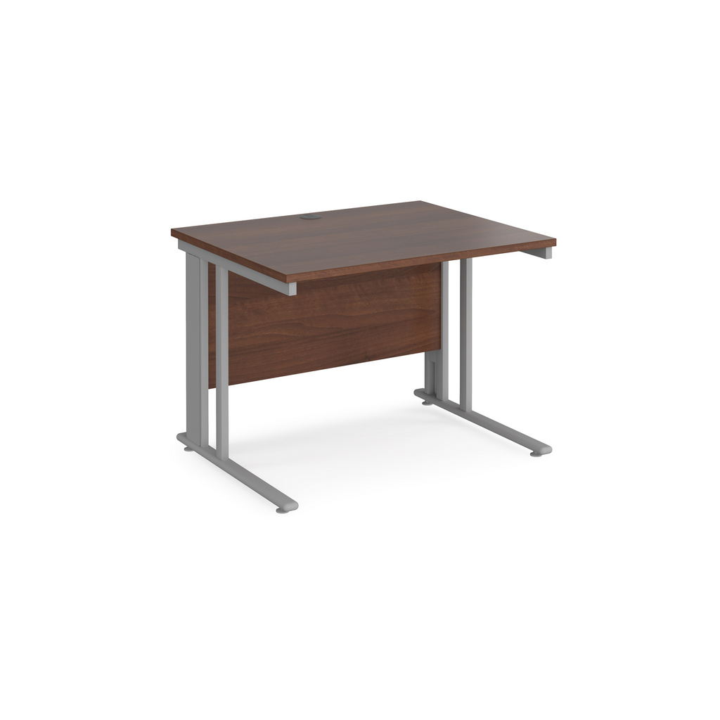 Picture of Maestro 25 straight desk 1000mm x 800mm - silver cable managed leg frame, walnut top