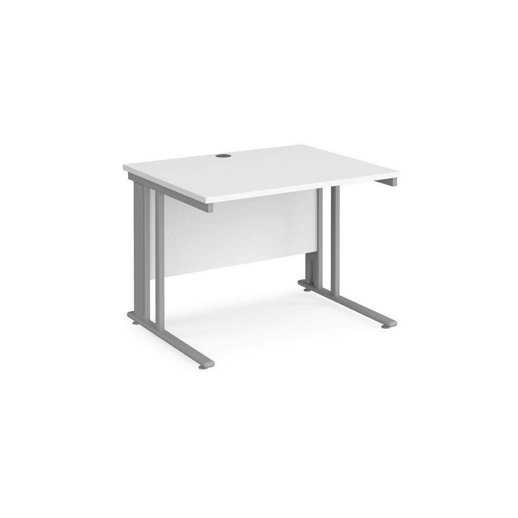 Picture of Maestro 25 straight desk 1000mm x 800mm - silver cable managed leg frame, white top