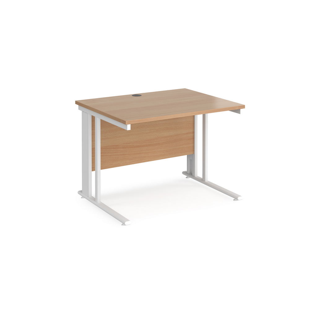 Picture of Maestro 25 straight desk 1000mm x 800mm - white cable managed leg frame, beech top