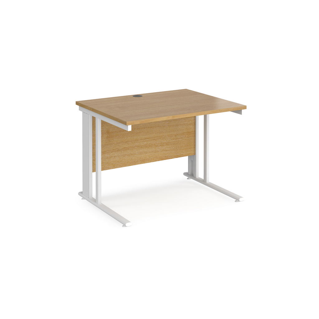 Picture of Maestro 25 straight desk 1000mm x 800mm - white cable managed leg frame, oak top