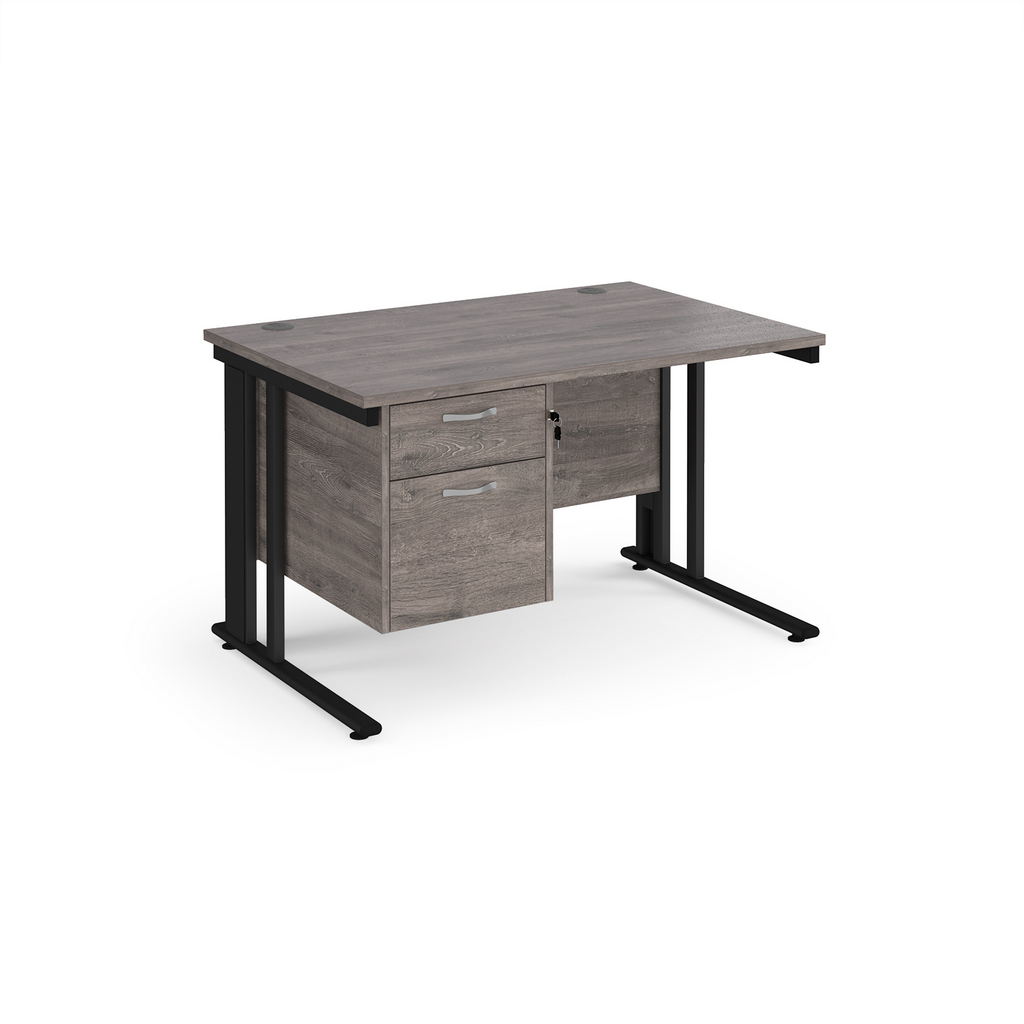 Picture of Maestro 25 straight desk 1200mm x 800mm with 2 drawer pedestal - black cable managed leg frame, grey oak top