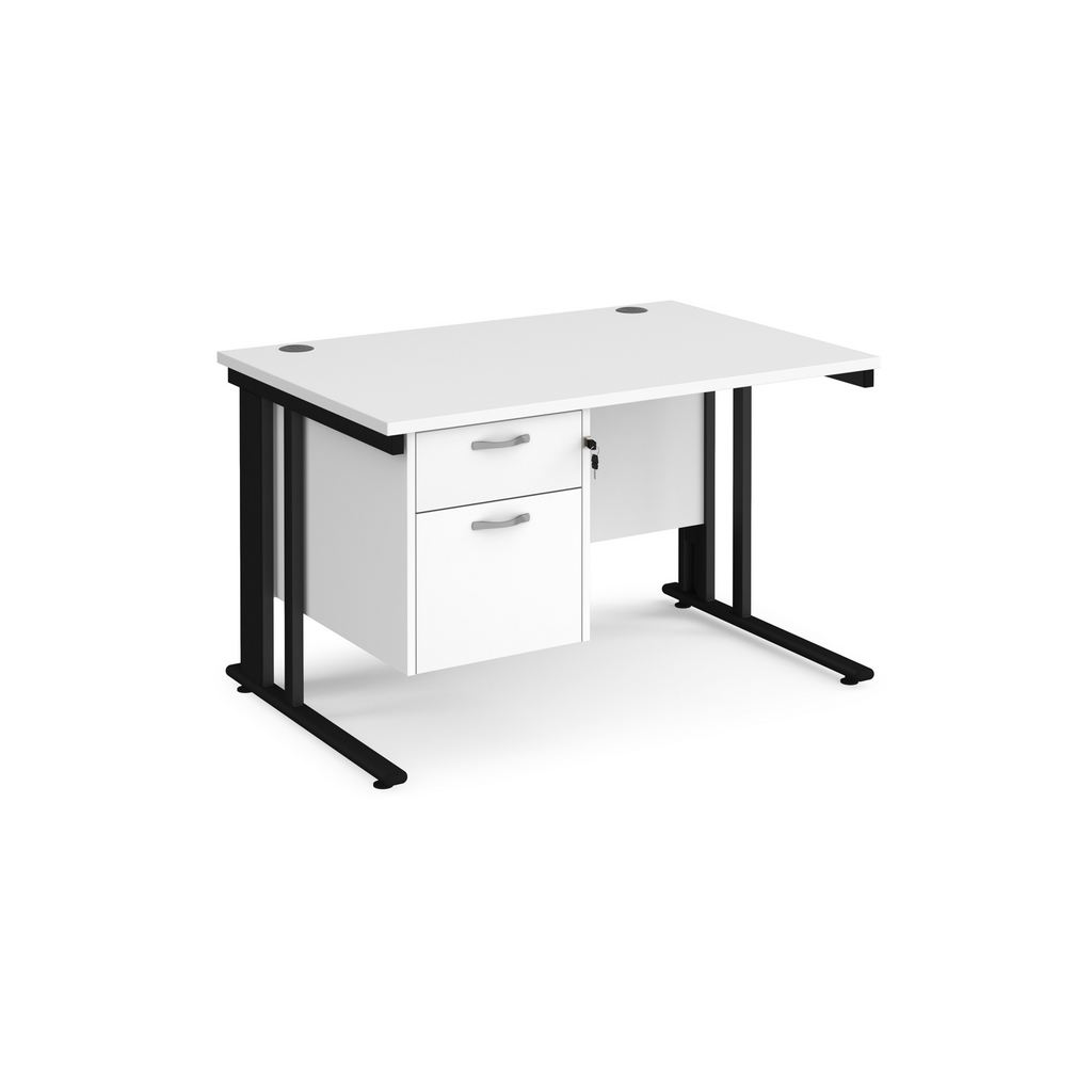 Picture of Maestro 25 straight desk 1200mm x 800mm with 2 drawer pedestal - black cable managed leg frame, white top