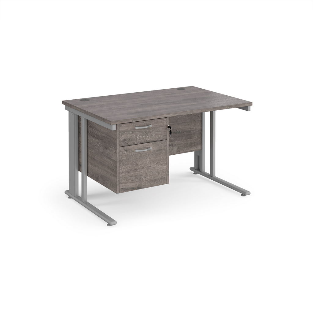 Picture of Maestro 25 straight desk 1200mm x 800mm with 2 drawer pedestal - silver cable managed leg frame, grey oak top