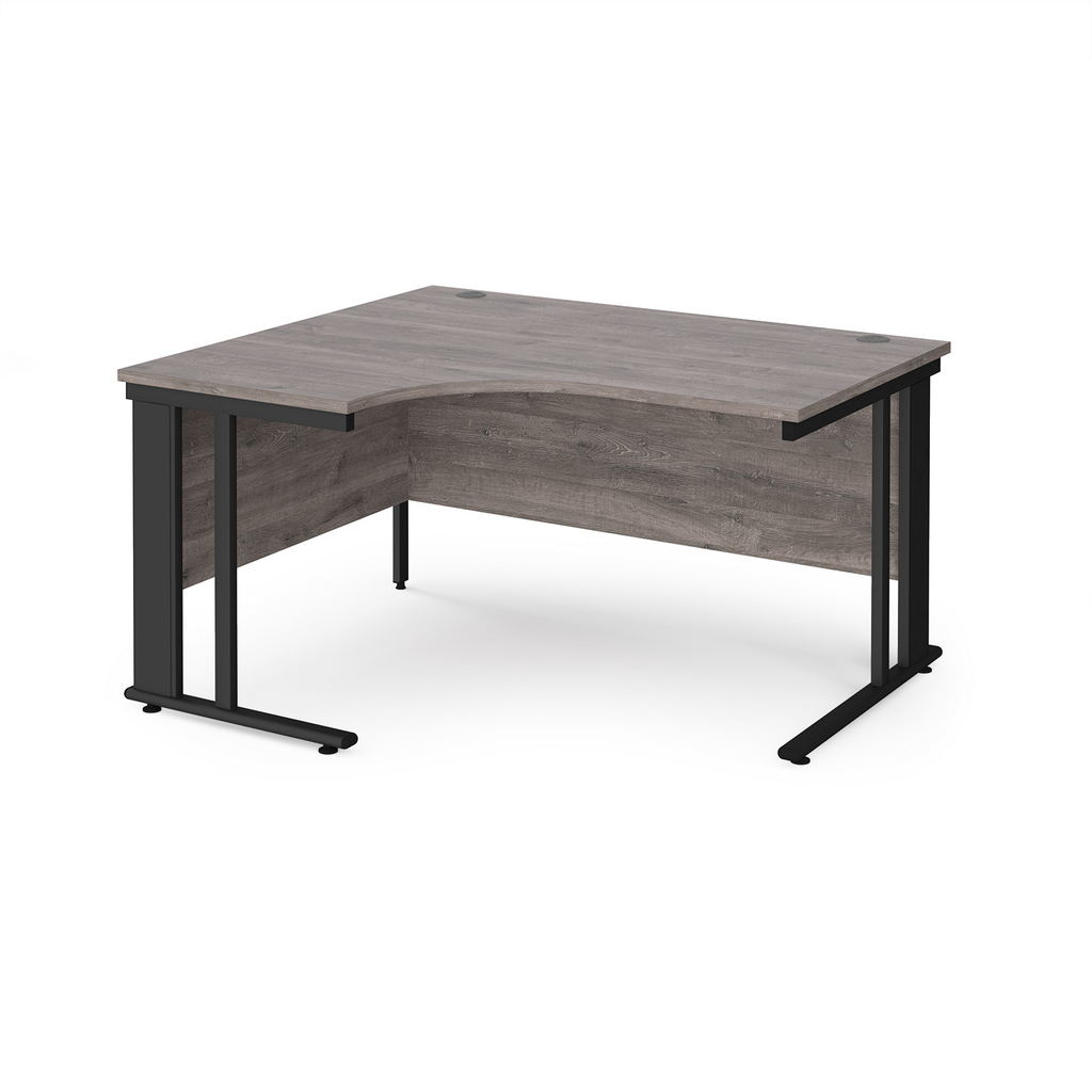 Picture of Maestro 25 left hand ergonomic desk 1400mm wide - black cable managed leg frame, grey oak top