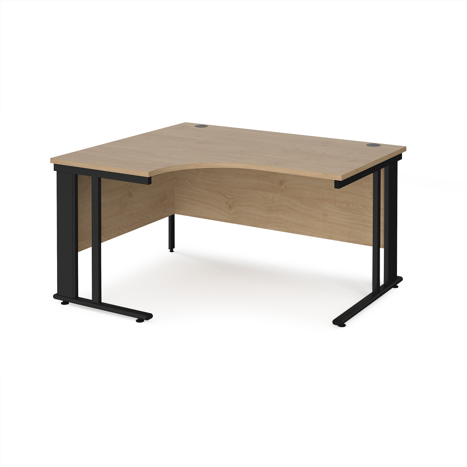 Picture of Maestro 25 left hand ergonomic desk 1400mm wide - black cable managed leg frame, Kendal Oak Top