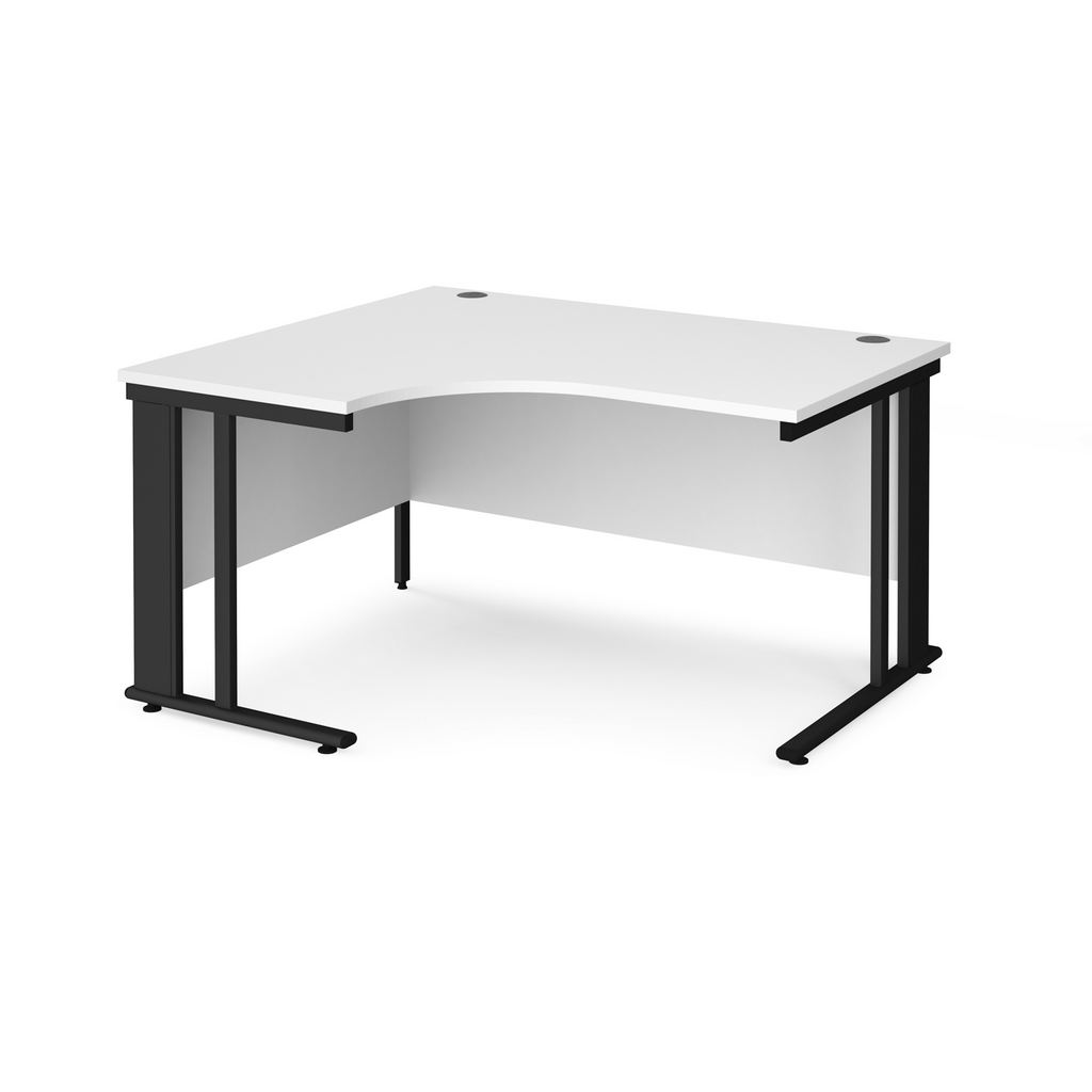 Picture of Maestro 25 left hand ergonomic desk 1400mm wide - black cable managed leg frame, white top