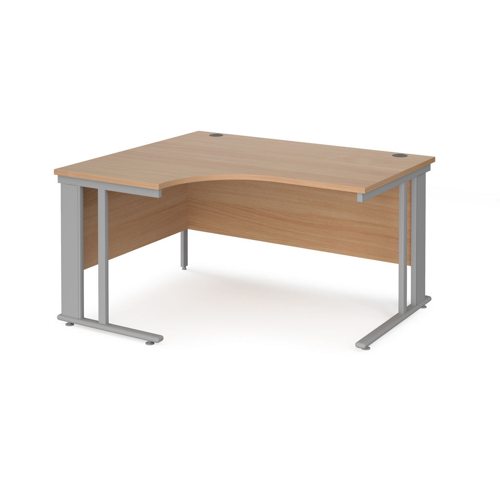 Picture of Maestro 25 left hand ergonomic desk 1400mm wide - silver cable managed leg frame, beech top