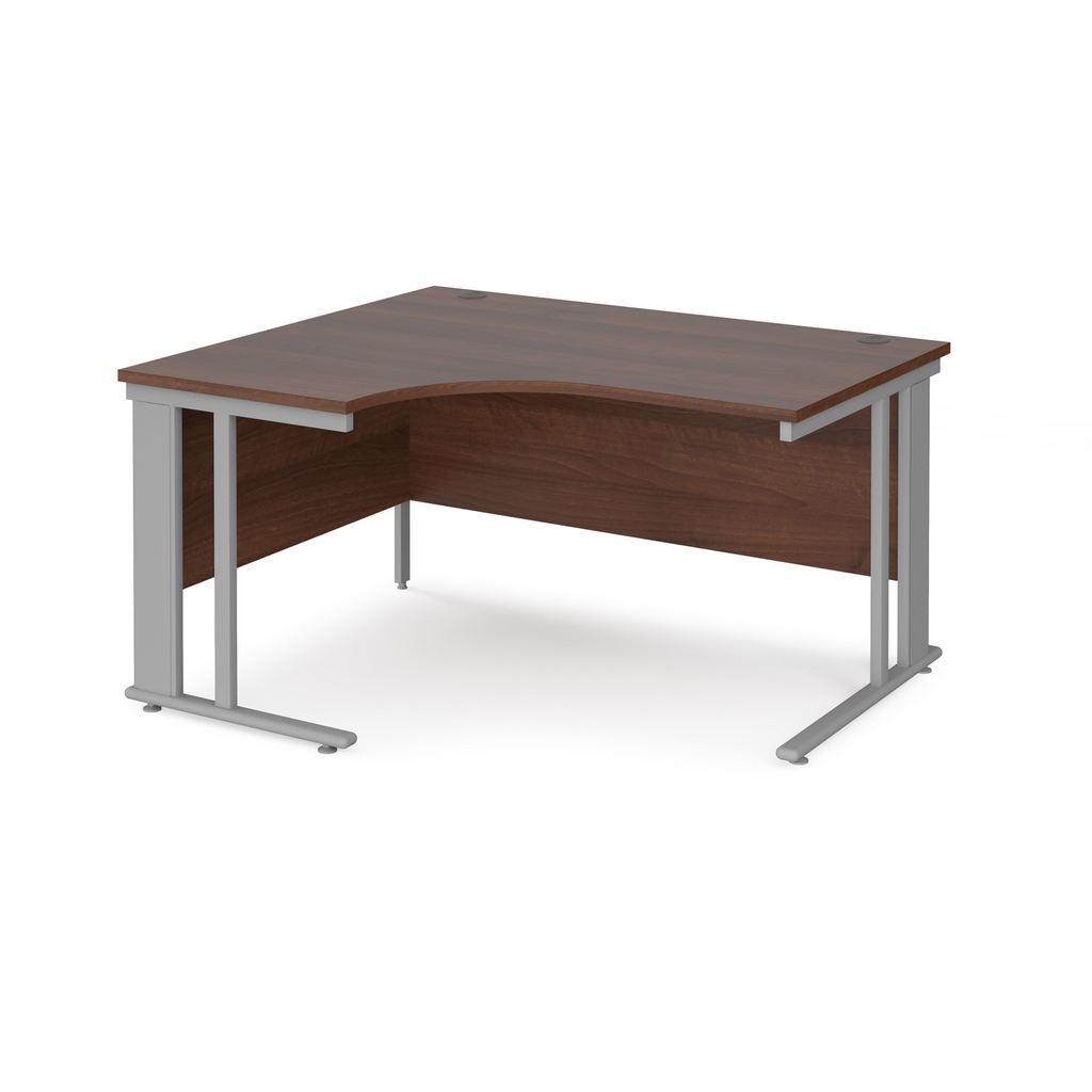 Picture of Maestro 25 left hand ergonomic desk 1400mm wide - silver cable managed leg frame, walnut top