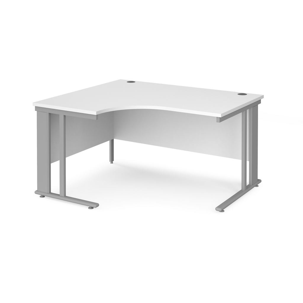 Picture of Maestro 25 left hand ergonomic desk 1400mm wide - silver cable managed leg frame, white top