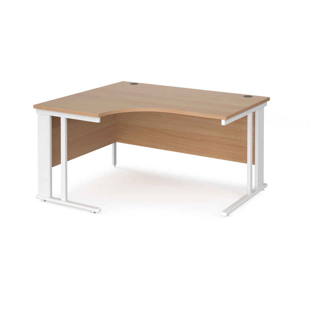 Picture of Maestro 25 left hand ergonomic desk 1400mm wide - white cable managed leg frame, beech top