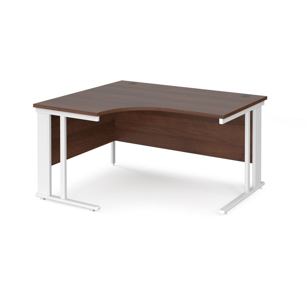 Picture of Maestro 25 left hand ergonomic desk 1400mm wide - white cable managed leg frame, walnut top