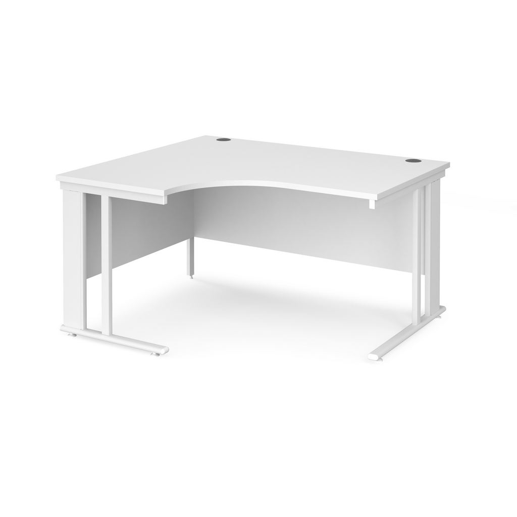 Picture of Maestro 25 left hand ergonomic desk 1400mm wide - white cable managed leg frame, white top