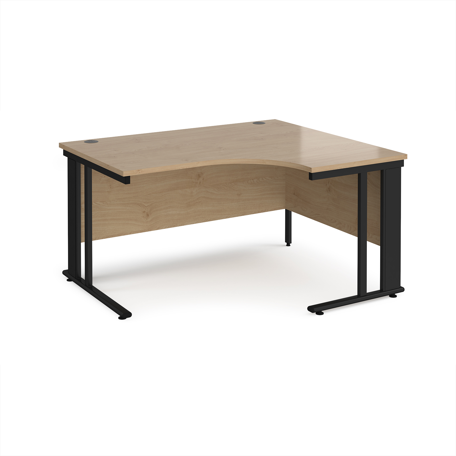 Picture of Maestro 25 right hand ergonomic desk 1400mm wide - black cable managed leg frame, Kendal Oak Top