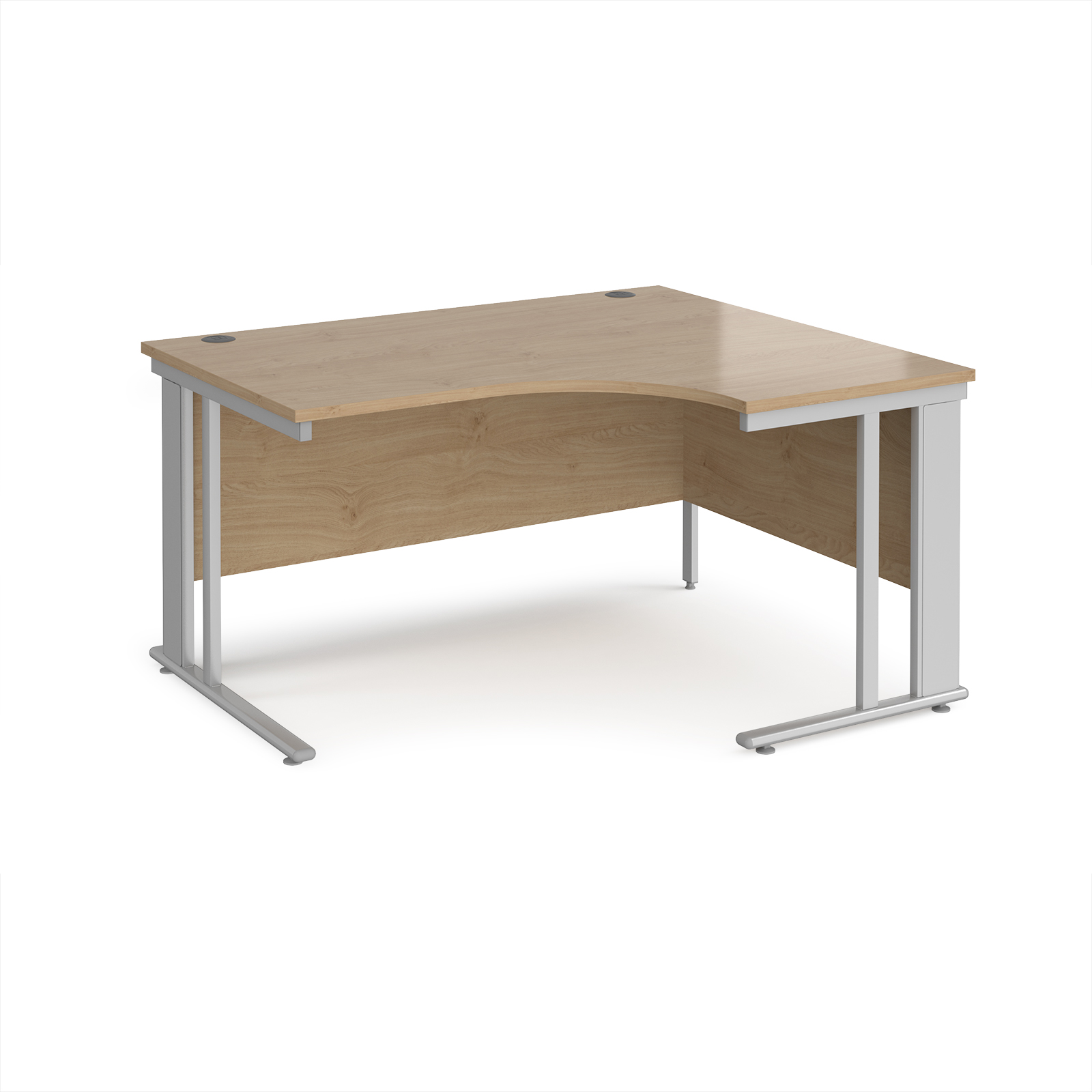 Picture of Maestro 25 right hand ergonomic desk 1400mm wide - silver cable managed leg frame, Kendal Oak Top