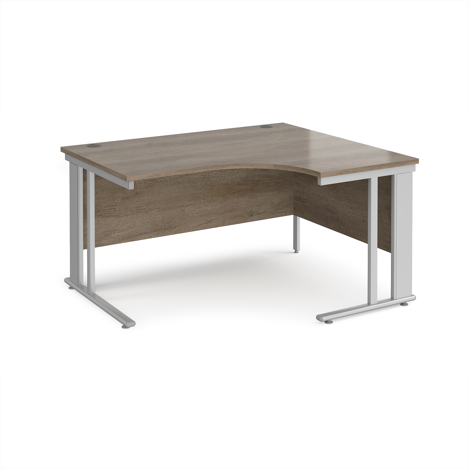 Picture of Maestro 25 right hand ergonomic desk 1400mm wide - silver cable managed leg frame, Nebraska Oak Top