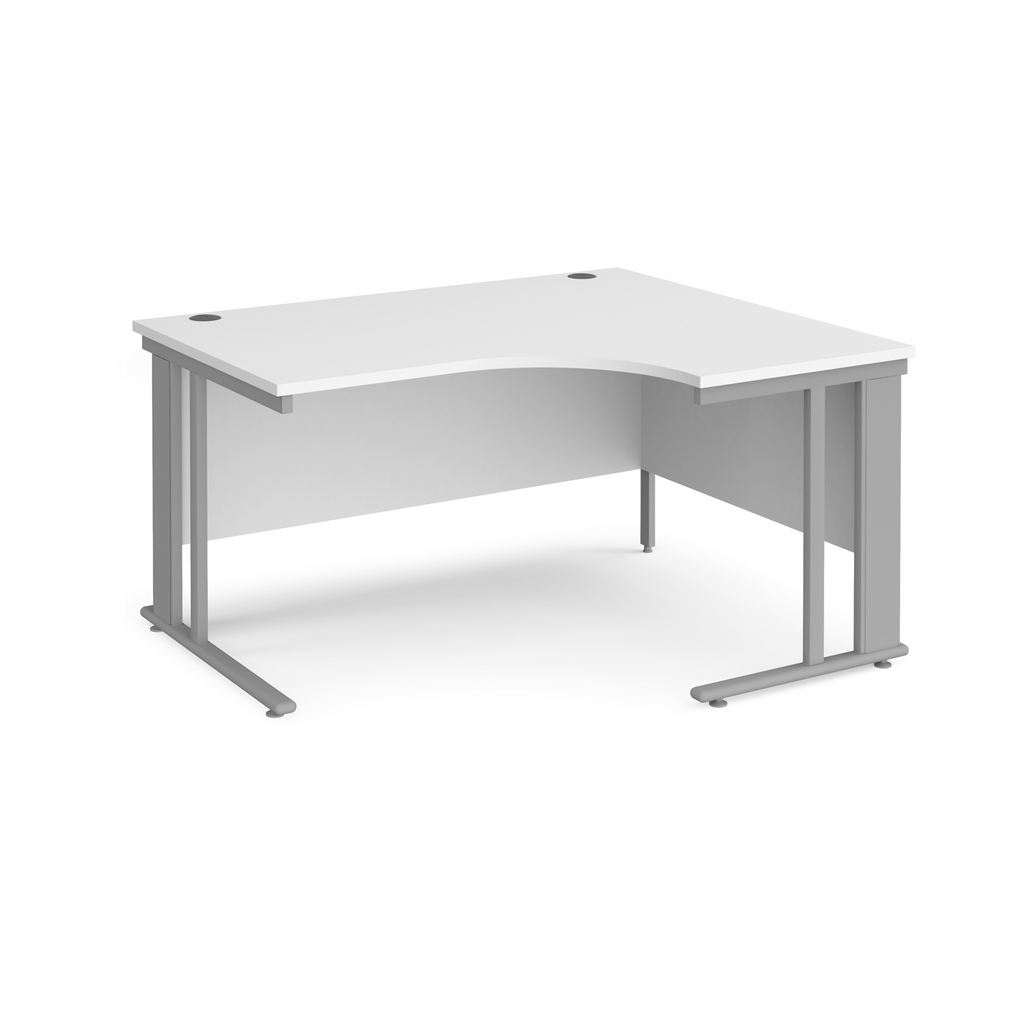 Picture of Maestro 25 right hand ergonomic desk 1400mm wide - silver cable managed leg frame, white top