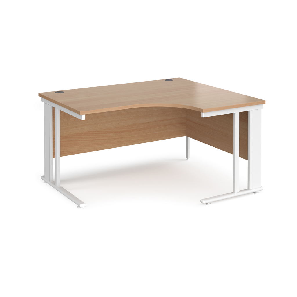 Picture of Maestro 25 right hand ergonomic desk 1400mm wide - white cable managed leg frame, beech top